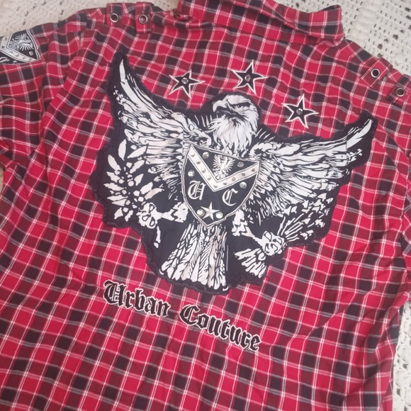 Victorious Other - Victorious Urban Couture‎ Embroidered Button Up Shirt Mens 2X Y2K Gingham Plaid